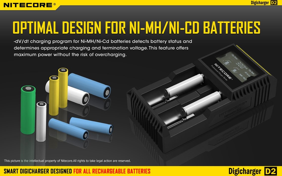 Cargador doble de baterías Nitecore Intellicharger D2 con pantalla LCD